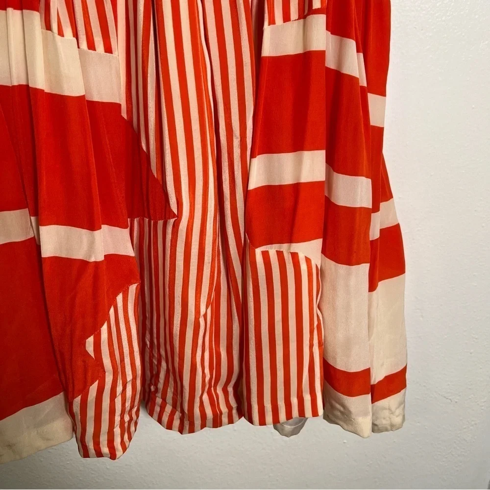 Twinkle by Wenlan Women's Size 6 A-Line Skirt Orange Cream Stripes Zip Side Silk
